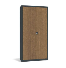 Büroschrank mit Holzfurnier an den Türen.