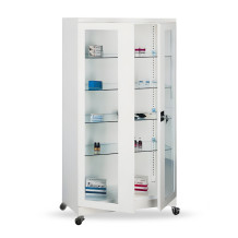 #26 MEDICINE MAXI GLASS ECONOMY - Arzneimittelschrank für Krankenhaus mit 4 Glasböden und Rollen, 1800x800x435 mm