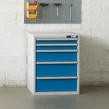 Werkstattcontainer breit mit 5 Schubladen, blau