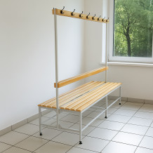 Doppelseitige Garderobenbank mit Rückenlehne und Kleiderbügeln, 2000 mm lang