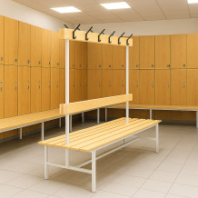 #16 BENCH 1500 DOUBLE AH │ Doppelseitige Sitzbank mit Rücklehne und Hakenleiste, 1500 mm