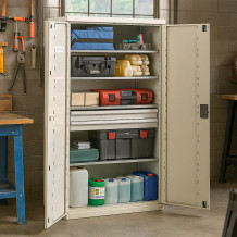 Werkzeugschrank mit hoher Tragfähigkeit, 4 Fachböden + 2 Schubladen