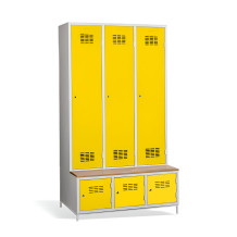 3+3-türiger Kleiderschrank mit Trenneinsatz, eingebauter Sitzbank und Schuhschränken