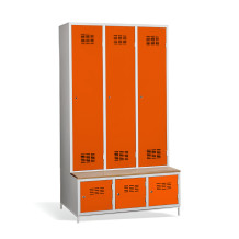 3+3-türiger Kleiderschrank mit Trenneinsatz, eingebauter Sitzbank und Schuhschränken