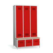 3+3-türiger Kleiderschrank mit Trenneinsatz, eingebauter Sitzbank und Schuhschränken