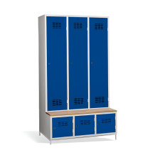 3+3-türiger Kleiderschrank mit Trenneinsatz, eingebauter Sitzbank und Schuhschränken