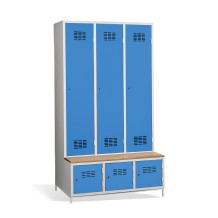 3+3-türiger Kleiderschrank mit Trenneinsatz, eingebauter Sitzbank und Schuhschränken