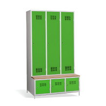 3+3-türiger Kleiderschrank mit Trenneinsatz, eingebauter Sitzbank und Schuhschränken