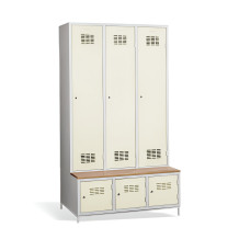 3+3-türiger Kleiderschrank mit Trenneinsatz, eingebauter Sitzbank und Schuhschränken