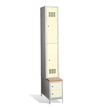 #03 MINI 2 PLUS – 2-türiger Kleiderschrank mit kurzen Türen, eingebauter Sitzbank und Schuhschränken, RAL 2004