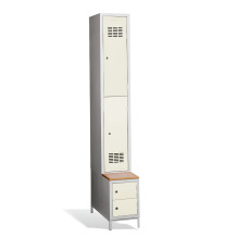 #03 MINI 2 PLUS – 2-türiger Kleiderschrank mit kurzen Türen, eingebauter Sitzbank und Schuhschränken, RAL 1023