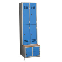 #03 MINI 4 PLUS – 4+4-türiger Kleiderschrank mit kurzen Türen, eingebauter Bank und Schuhschränken, RAL 5012