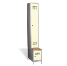 #03 STANDARD 1 PLUS – 1+1-türiger Kleiderschrank mit langen Türen, integrierter Sitzbank und Schuhschrank, RAL 1013