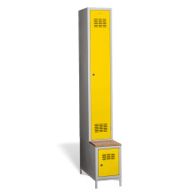 #03 STANDARD 1 PLUS – 1+1-türiger Kleiderschrank mit langen Türen, eingebauter Sitzbank und Schuhschrank, RAL 2004