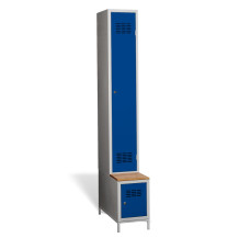 #03 STANDARD 1 PLUS – 1+1-türiger Kleiderschrank mit langen Türen, eingebauter Sitzbank und Schuhschrank, RAL 5010