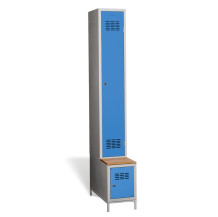 #03 STANDARD 1 PLUS – 1+1-türiger Kleiderschrank mit langen Türen, eingebauter Sitzbank und Schuhschrank, RAL 5012