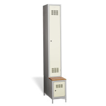 #03 STANDARD 1 PLUS – 1+1-türiger Kleiderschrank mit langen Türen, eingebauter Sitzbank und Schuhschrank, RAL 1013
