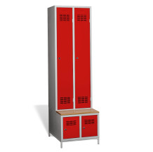 #03 STANDARD 2 PLUS – 2+2-türiger Kleiderschrank mit eingebauter Sitzbank und Schuhschränken, RAL 6018