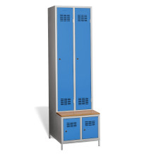 #03 STANDARD 2 PLUS – 2+2-türiger Kleiderschrank mit eingebauter Bank und Schuhschränken, RAL 5012