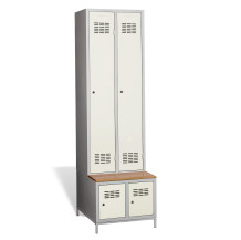 #03 STANDARD 2 PLUS – 2+2-türiger Kleiderschrank mit eingebauter Sitzbank und Schuhschränken, RAL 1013