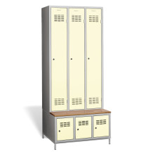 #03 STANDARD 3 PLUS – 3+3-türiger Kleiderschrank mit eingebauter Bank und Schuhschränken, RAL 1023
