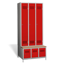 #03 STANDARD 3 PLUS – 3+3-türiger Kleiderschrank mit eingebauter Bank und Schuhschränken, RAL 6018