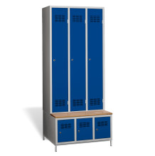#03 STANDARD 3 PLUS – 3+3-türiger Kleiderschrank mit eingebauter Sitzbank und Schuhschränken, RAL 5010