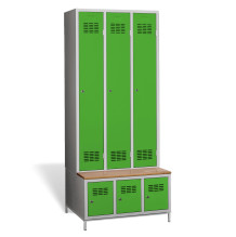 #03 STANDARD 3 PLUS – 3+3-türiger Kleiderschrank mit eingebauter Sitzbank und Schuhschränken, RAL 7016
