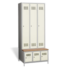 #03 STANDARD 3 PLUS – 3+3-türiger Kleiderschrank mit eingebauter Sitzbank und Schuhschränken, RAL 1013