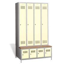 #03 STANDARD 4 PLUS – 4+4-türiger Kleiderschrank mit Einbaubank und Schuhschränken, RAL 1023