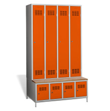#03 STANDARD 4 PLUS – 4+4-türiger Kleiderschrank mit eingebauter Sitzbank und Schuhschränken, RAL 3020