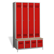 #03 STANDARD 4 PLUS – 4+4-türiger Kleiderschrank mit eingebauter Bank und Schuhschränken, RAL 5010
