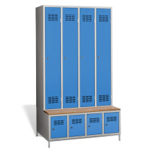 #03 STANDARD 4 PLUS – 4+4-türiger Kleiderschrank mit eingebauter Sitzbank und Schuhschränken, RAL 6018