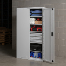 Werkzeugschrank mit hoher Tragfähigkeit, 4 Fachböden + 4 Schubladen