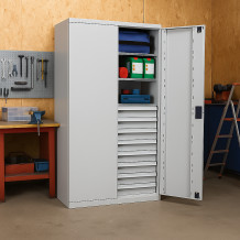 Werkzeugschrank mit hoher Tragfähigkeit, 4 Fachböden + 8 Schubladen