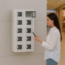 Schrank zum Laden von Mobiltelefonen mit 10 Fächern und Plexiglastüren