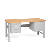Arbeitstisch mit 3 Hängeschubladen und Schrank, mit verstellbaren Beinen, 2000 mm