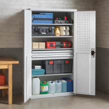 Werkzeugschrank mit hoher Tragfähigkeit, 4 Fachböden + 2 Schubladen