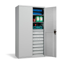 Werkzeugschrank mit hoher Tragfähigkeit, 4 Fachböden + 8 Schubladen