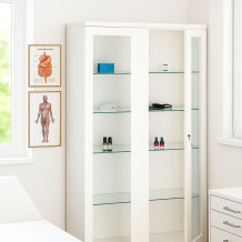 #26 MEDICINE MAXI GLASS ECONOMY – Nemocničná skrinka na lieky so 4 sklenenými policami a kolieskami, 1800x800x435 mm