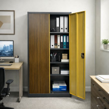 Büroschrank für Dokumente mit dunkler HolzoptikBüroschrank für Dokumente mit dunkler Holzoptik