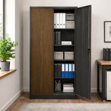 Büroschrank mit dunkler Holzoptik, 4 Fachböden