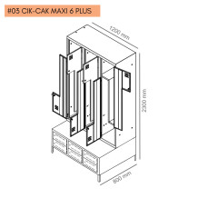 #03 CIK-CAK MAXI 6 PLUS – 6+6-türiger Kleiderschrank mit Z-förmigen Türen, eingebauter Sitzbank und Schuhschränken