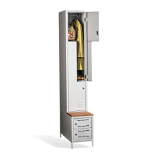 #03 CIK-CAK MINI 2 PLUS – 2+2-türiger Kleiderschrank mit Z-förmigen Türen, eingebauter Sitzbank und Schuhschränken