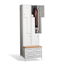 #03 CIK-CAK MINI 4 PLUS – 4+4-türiger Kleiderschrank mit Z-förmigen Türen, eingebauter Sitzbank und Schuhschränken