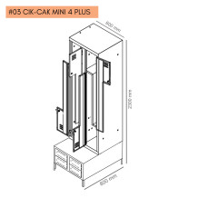 #03 CIK-CAK MINI 4 PLUS – 4+4-türiger Kleiderschrank mit Z-förmigen Türen, eingebauter Sitzbank und Schuhschränken