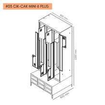 #03 CIK-CAK MINI 6 PLUS – 6+6-türiger Kleiderschrank mit Z-förmigen Türen, eingebauter Sitzbank und Schuhschränken