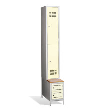 #03 MINI 2 PLUS – 2-türiger Kleiderschrank mit kurzen Türen, eingebauter Sitzbank und Schuhschränken, RAL 1023