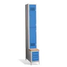 #03 MINI 2 PLUS – 2-türiger Kleiderschrank mit kurzen Türen, eingebauter Sitzbank und Schuhschränken, RAL 5012