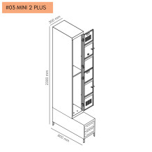 #03 MINI 2 PLUS – 2-türiger Kleiderschrank mit kurzen Türen, eingebauter Sitzbank und Schuhschränken, RAL 7016